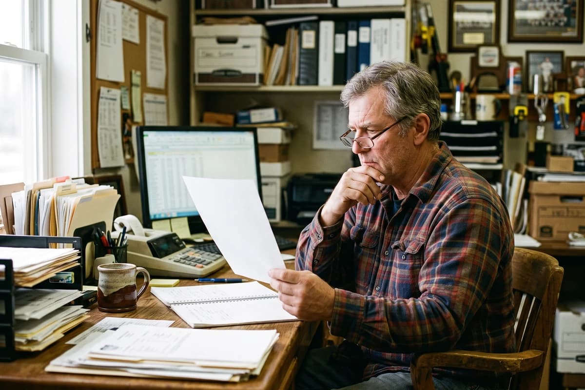 Small business owner reviewing financing terms before signing a short-term loan agreement