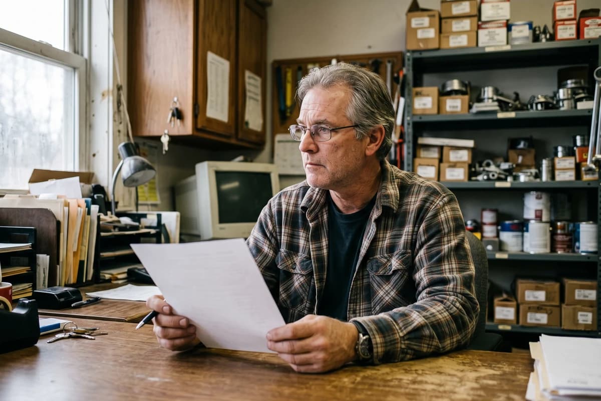 Small business owner reviewing a seller note agreement before signing